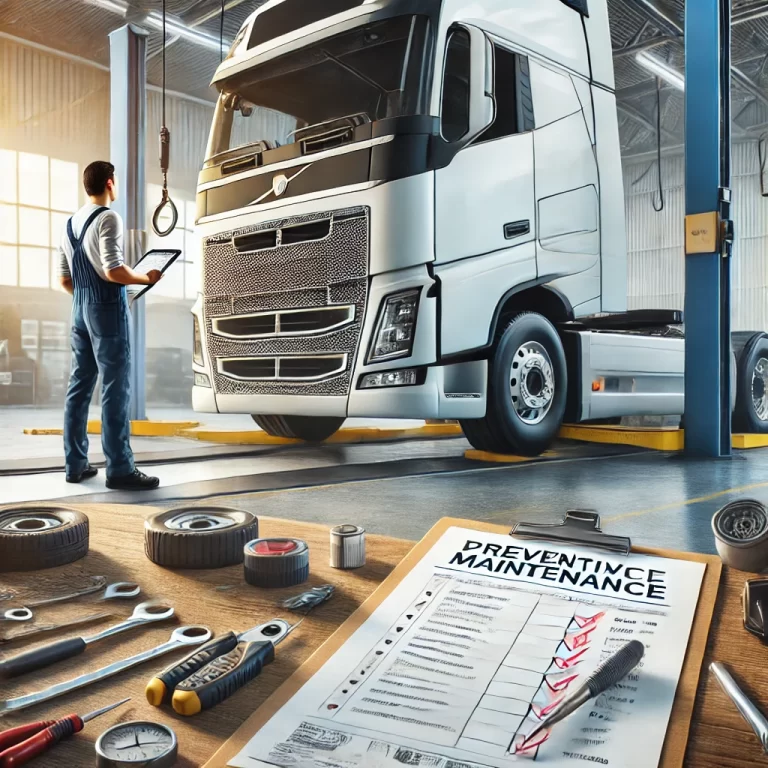DALL·E 2025-04-03 15.51.32 - A professional blog cover image showing a mechanic inspecting a large semi-truck in a maintenance garage